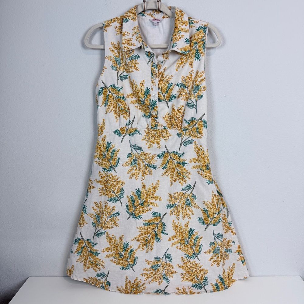 Cath Kidston Yellow Floral Linen Blend Mini Dress UK12/US8